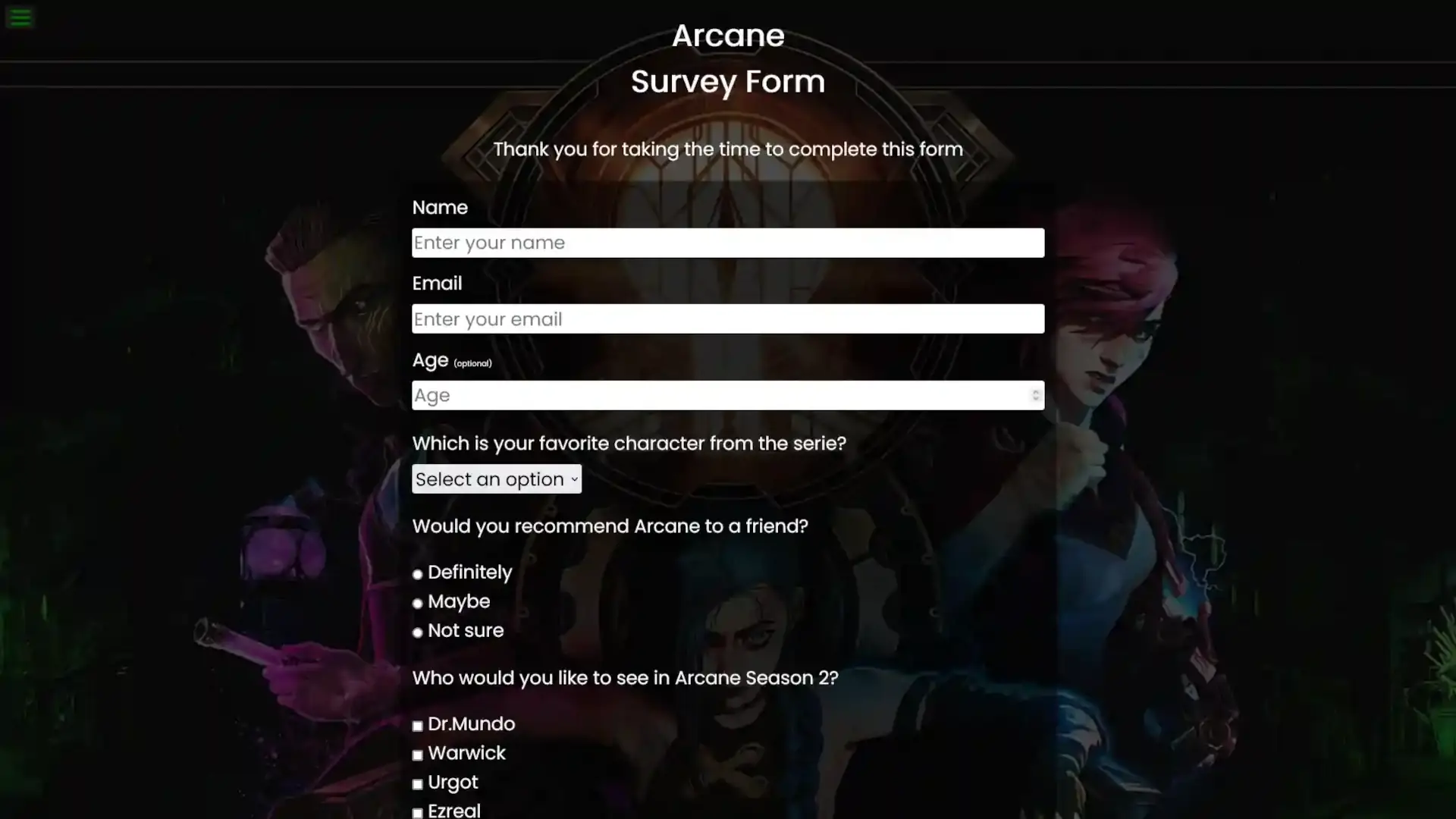 Arcane survey form